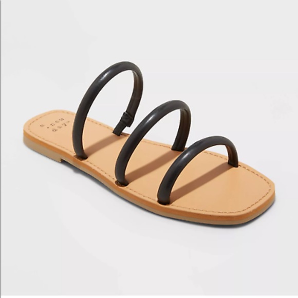 Wren Triple Strap Square Toe Slip On Sandals - Picture 2 of 4